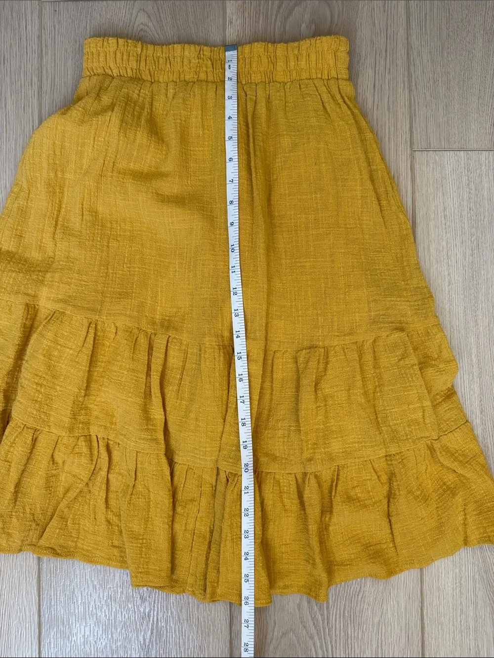 Passport 100% Cotton Yellow Tiered Midi Skirt Crinkle Gauze Boho Elastic Waist S